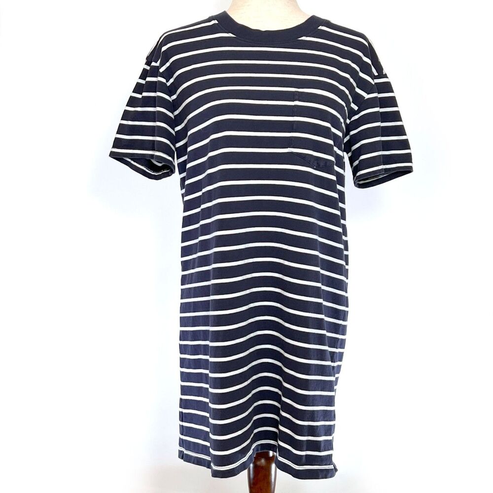 Madewell Navy and White Striped Midi Dress